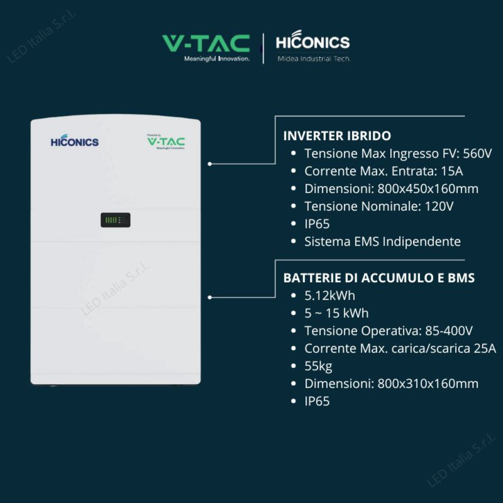 V-TAC Batteria di Accumulo Hiconics HiEnergy (Midea) Aggiuntiva Monofase 5kWh LFP IP65 ad Alta Tensione per espansione Inverter Hiconics HiEnergy Monofase ALL-IN-ONE V-TAC Batteria di Accumulo Hiconics HiEnergy (Midea) Aggiuntiva Monofase 5kWh LFP IP65 ad Alta Tensione per espansione Inverter Hiconics HiEnergy Monofase ALL-IN-ONE